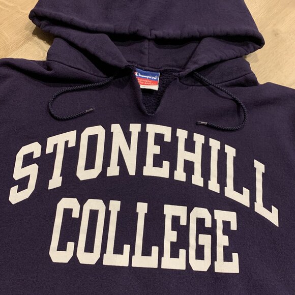 Champion Stonehill College Skyhawks Hoodie Men's Medium M Purple Y2K Sweatshirt - Picture 2 of 8